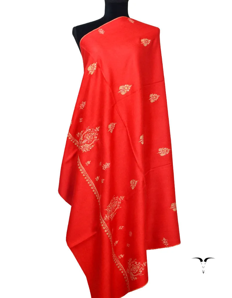 Red Pashmina Shawl With Sozni Work 5571