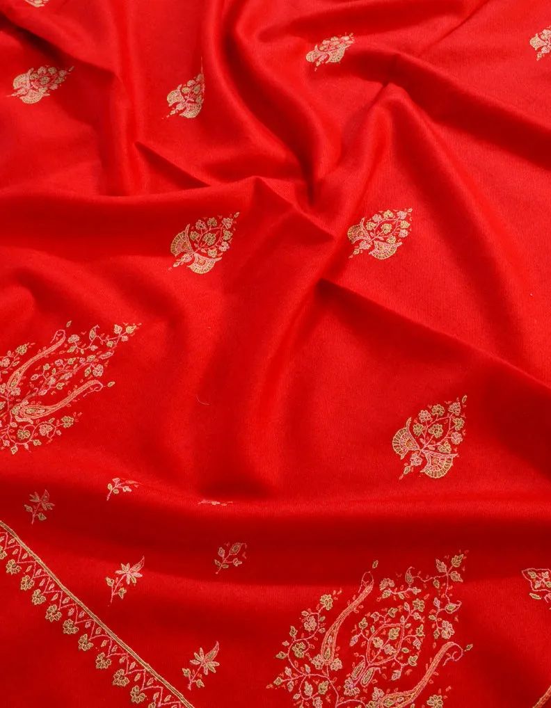 Red Pashmina Shawl With Sozni Work 5571