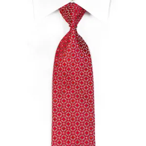 Rhinestone Necktie Silver Geometric On Burgundy Silk