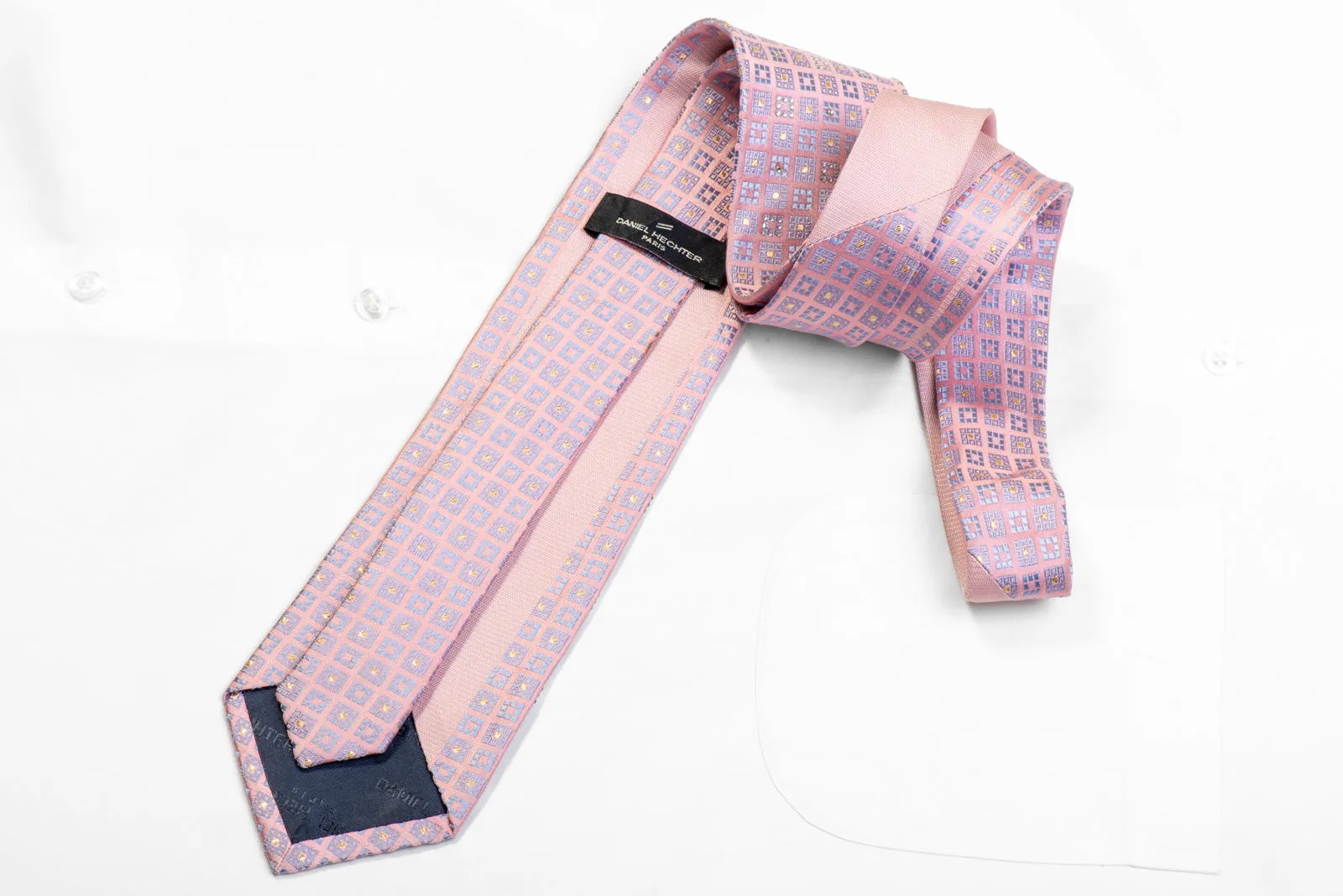 Rhinestone Silk Necktie Mauve Squares On Pink With Sparkles