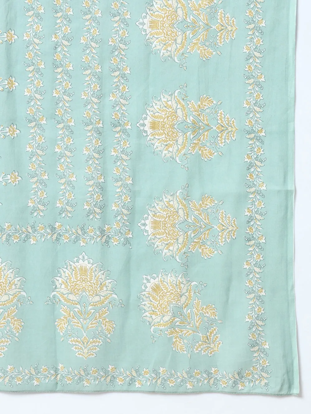 Sea Green Printed Cotton Kurta Dupatta Set
