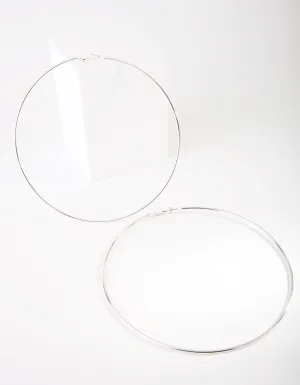 Silver Polished Large Hoop Earrings