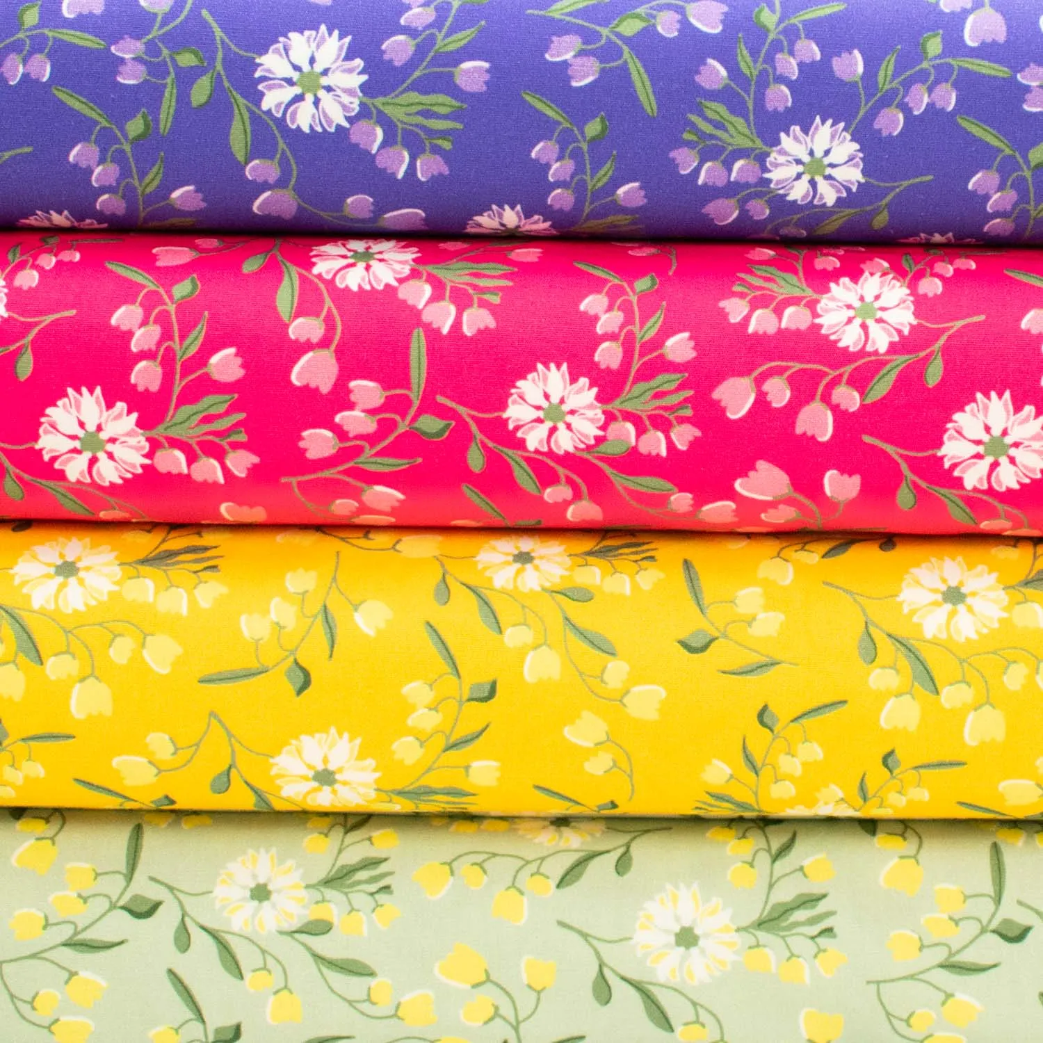 Spring Blooms Collection #06 Purple Flowers & Leaves Cotton Prints