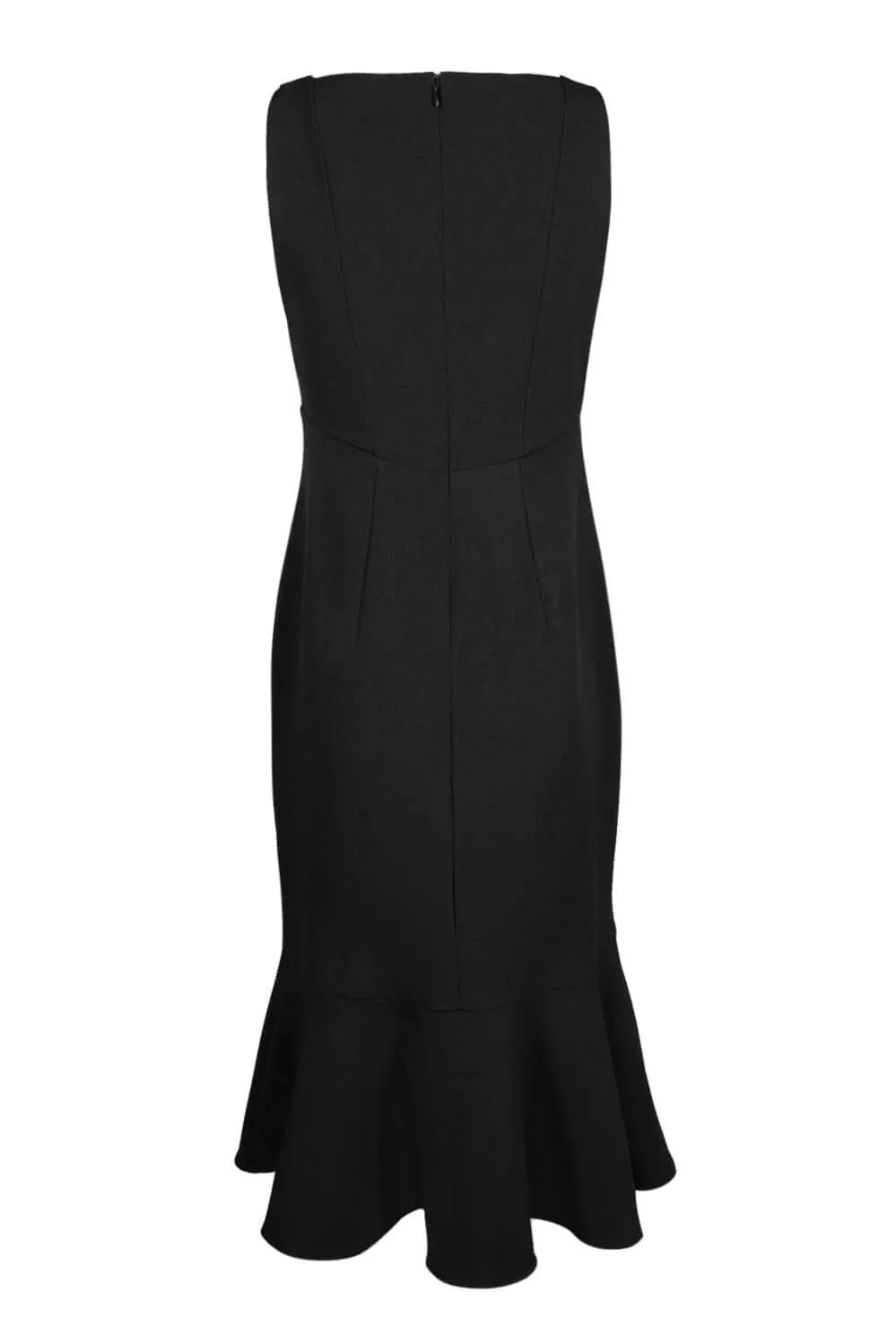 Taylor Split Square Neck Sleeveless Zipper Back Flutter Hem Solid Crepe Dress