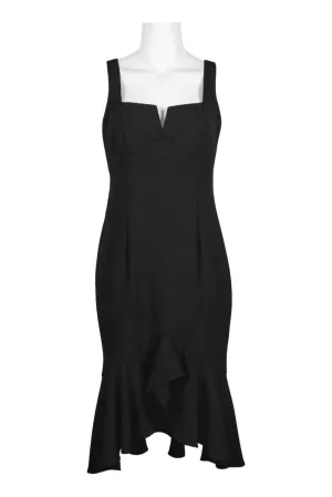 Taylor Split Square Neck Sleeveless Zipper Back Flutter Hem Solid Crepe Dress