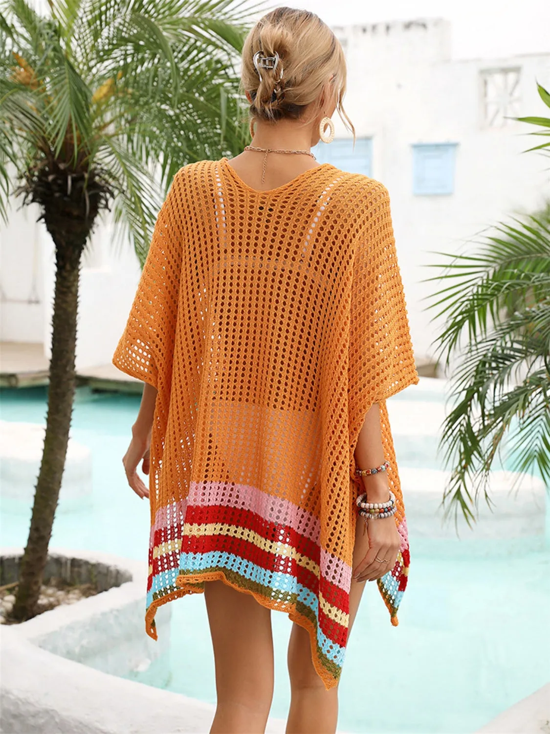TEEK - Slit Mesh V-Neck Half Sleeve Cover-Up