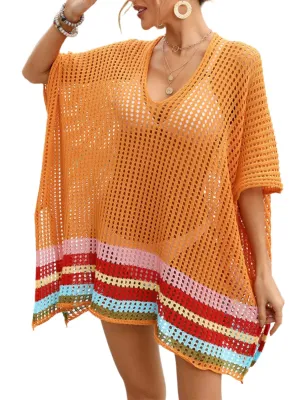 TEEK - Slit Mesh V-Neck Half Sleeve Cover-Up