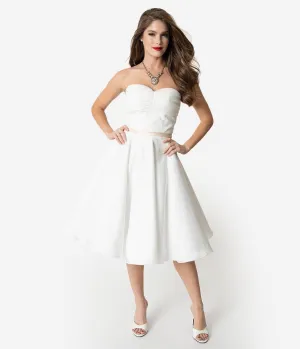 Unique Vintage x Dolly Couture White Strapless Maryville Tea Length Wedding Dress