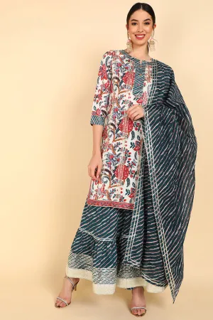 White Pure Cotton Straight Kurta Pant with Dupatta Set