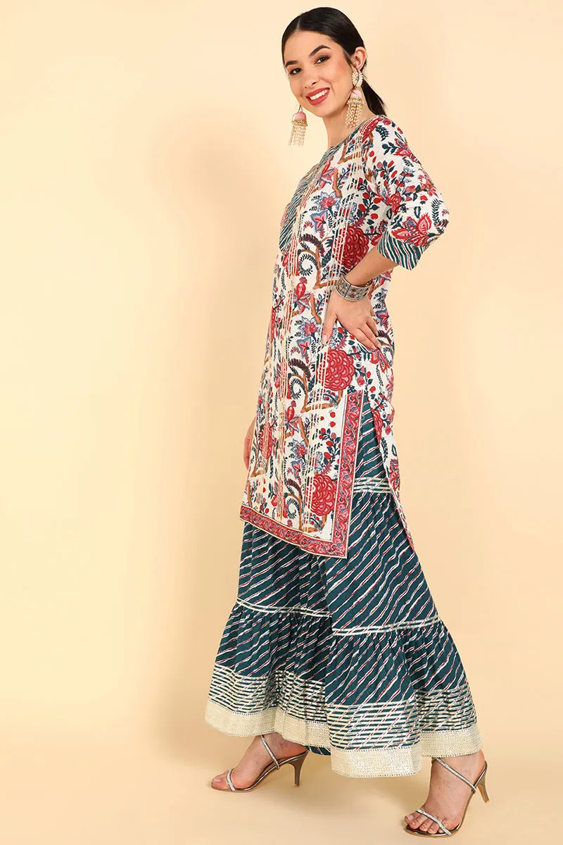 White Pure Cotton Straight Kurta Pant with Dupatta Set