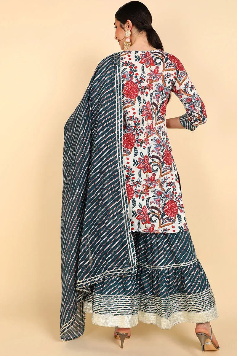 White Pure Cotton Straight Kurta Pant with Dupatta Set