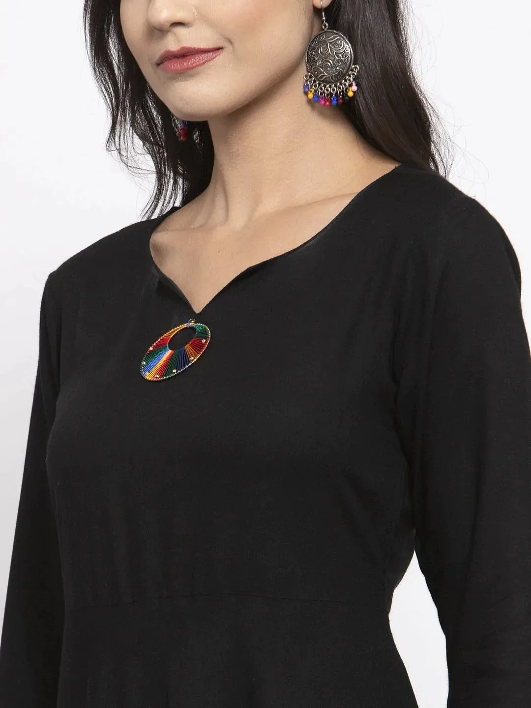 Women Black & Red Solid Kurta With Palazzos & Dupatta