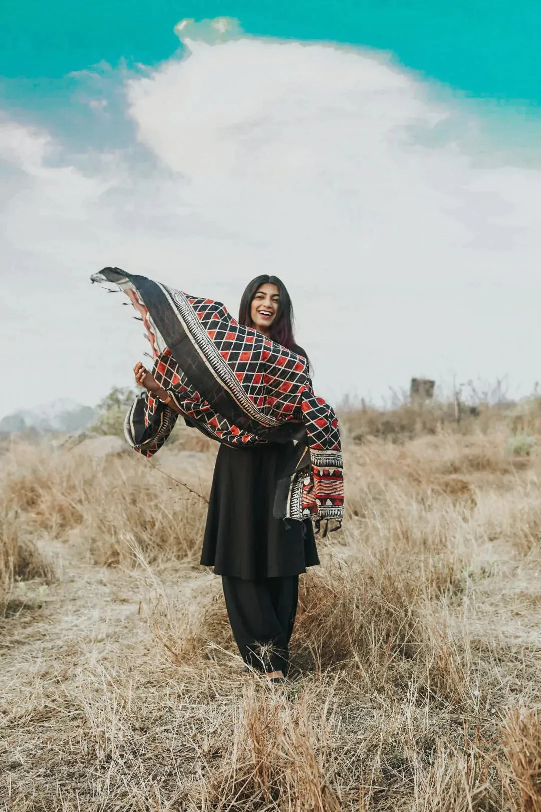 Women Black & Red Solid Kurta With Palazzos & Dupatta