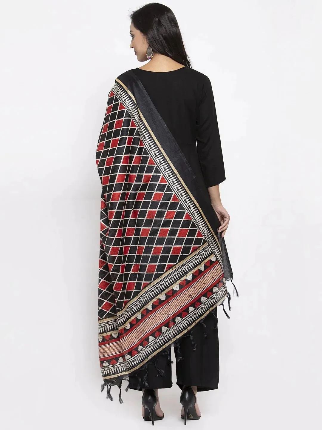 Women Black & Red Solid Kurta With Palazzos & Dupatta