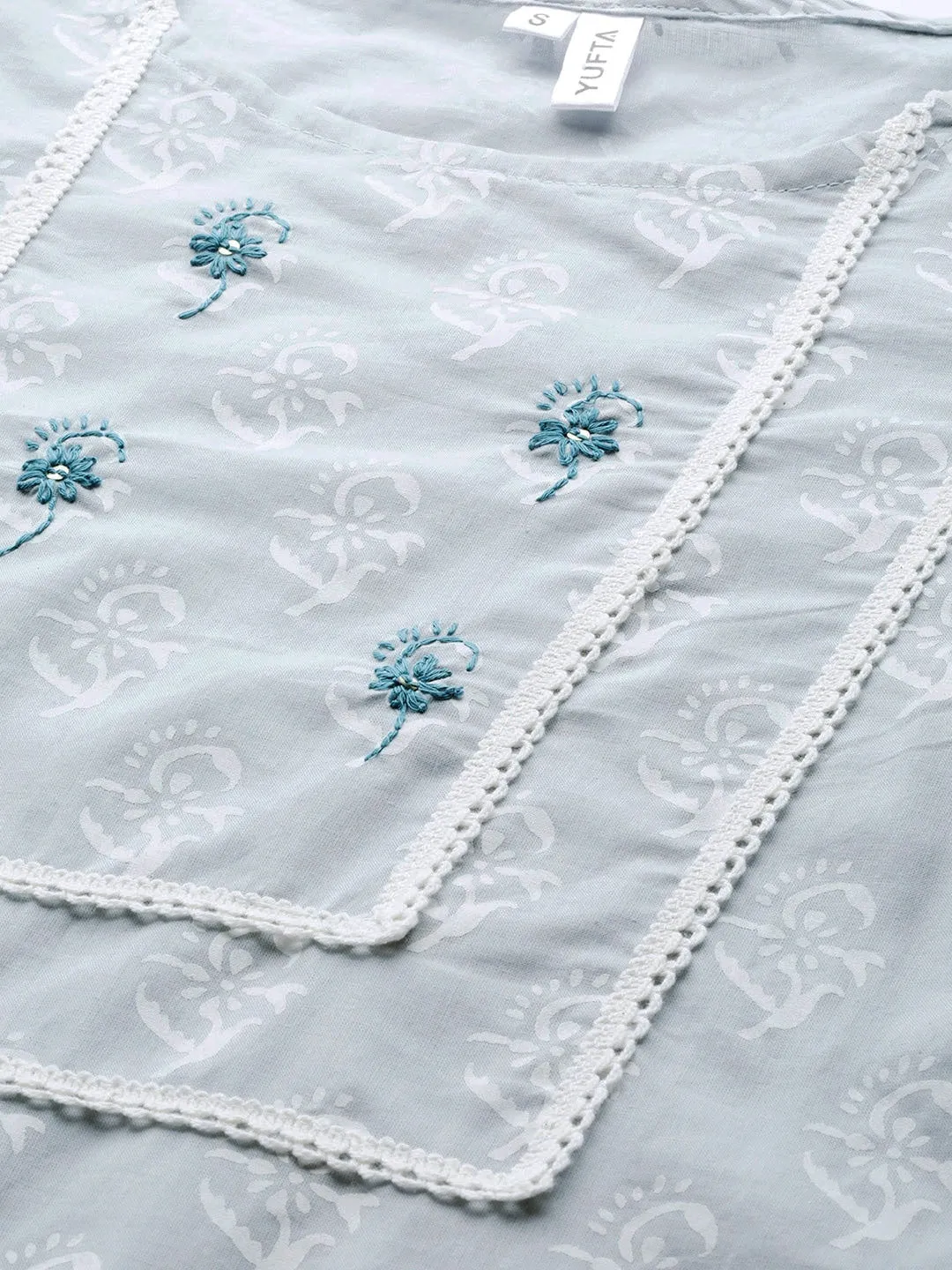 Women Grey & White Printed Dupatta Set