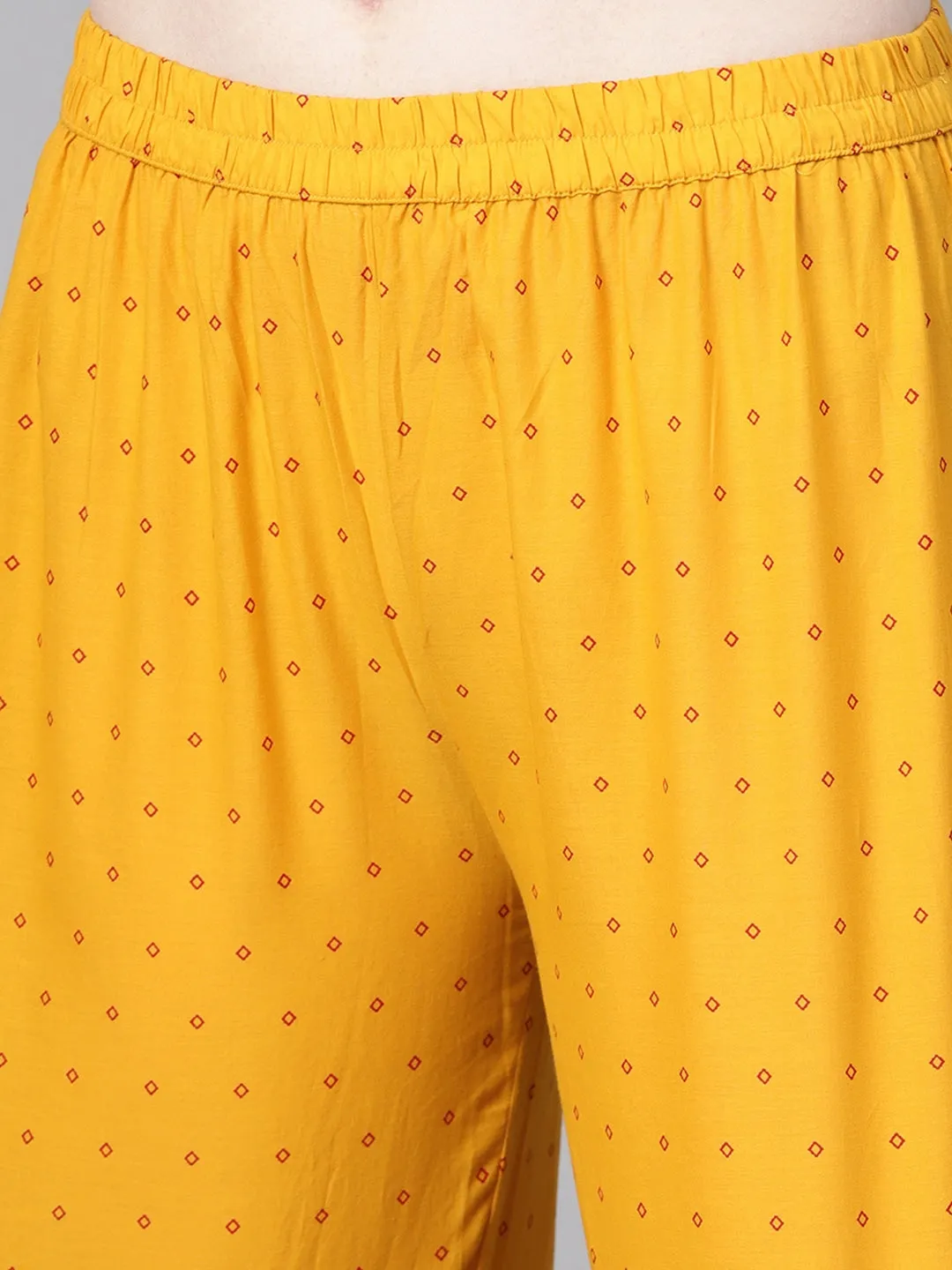 Women Mustard & Orange Printed Kurta Set