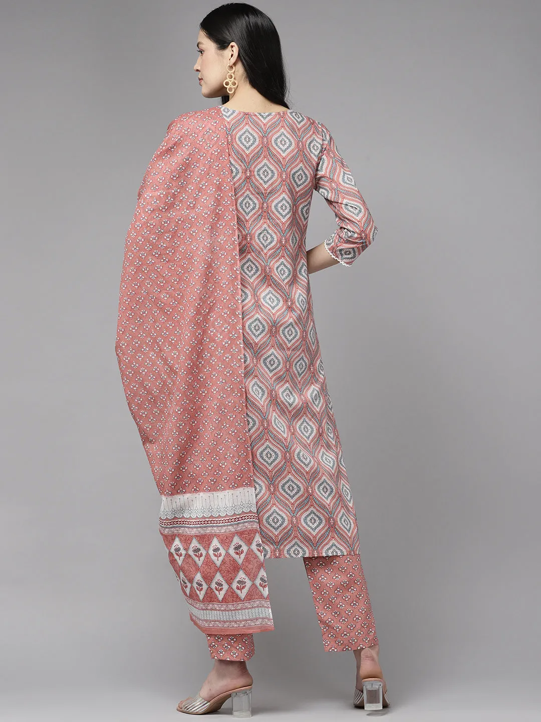 Women Pink Pure Cotton Kurta Set With Dupatta