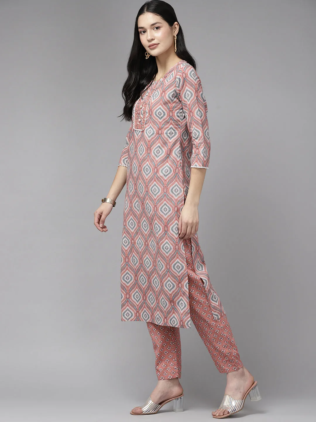 Women Pink Pure Cotton Kurta Set With Dupatta