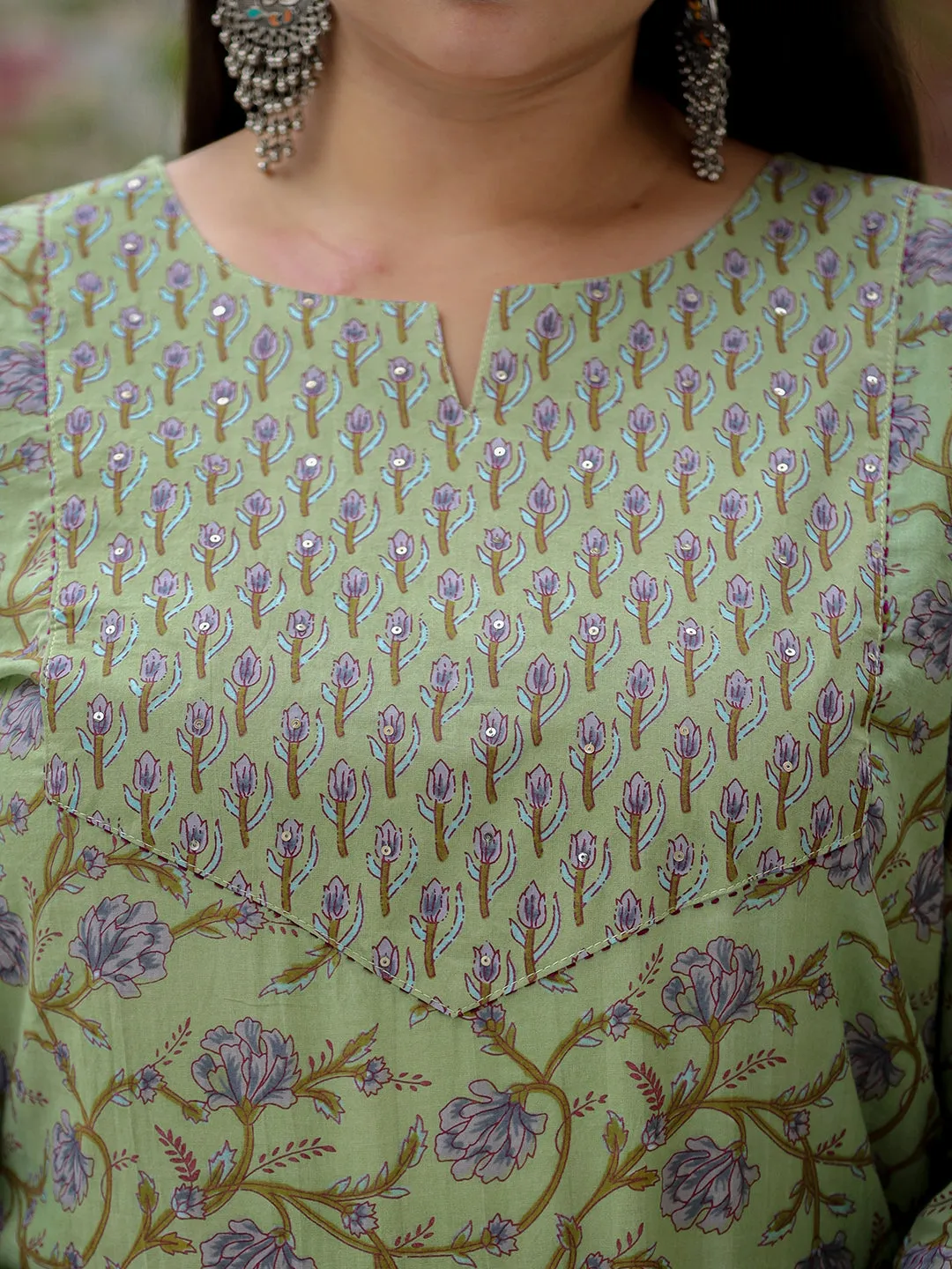 Women Plus Size Green  Pure Cotton Kurta Set With Dupatta