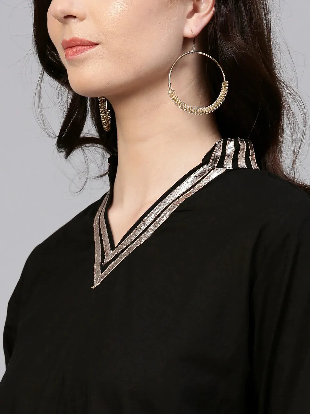 Women'S Black & Pink Solid Kurti With Sharara & Dupatta